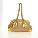 PRADA Chain Shoulder Bag Raffia Beige Gold Auth 181575SAV-12