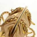 PRADA Chain Shoulder Bag Raffia Beige Gold Auth 181575SAV-6