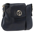 GUCCI Shoulder Bag Leather Navy Gold Auth 181580-1