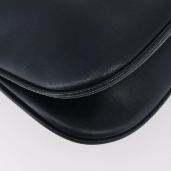 GUCCI Shoulder Bag Leather Navy Gold Auth 181580