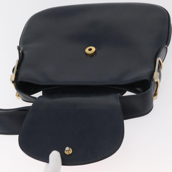 GUCCI Shoulder Bag Leather Navy Gold Auth 181580