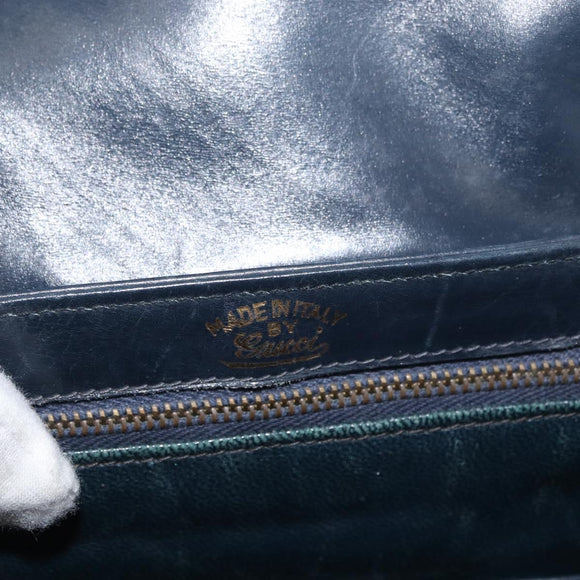 GUCCI Shoulder Bag Leather Navy Gold Auth 181580