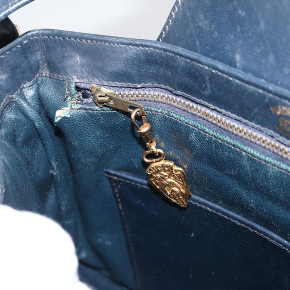 GUCCI Shoulder Bag Leather Navy Gold Auth 181580
