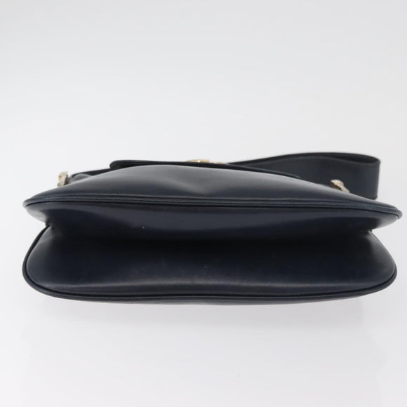 GUCCI Shoulder Bag Leather Navy Gold Auth 181580