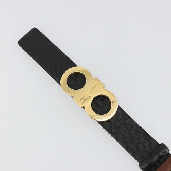 Salvatore Ferragamo Gancini Reversible Belt Leather 37.8"" Black Auth 181581A