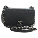 CHANEL Cosmos Line Chain Shoulder Bag Lamb Skin Black Silver CC Auth 181582SM-1