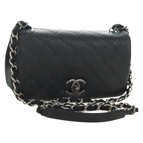 CHANEL Cosmos Line Chain Shoulder Bag Lamb Skin Black Silver CC Auth 181582SM