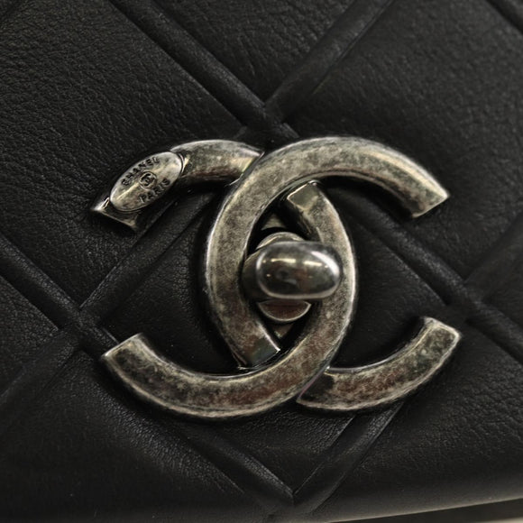 CHANEL Cosmos Line Chain Shoulder Bag Lamb Skin Black Silver CC Auth 181582SM