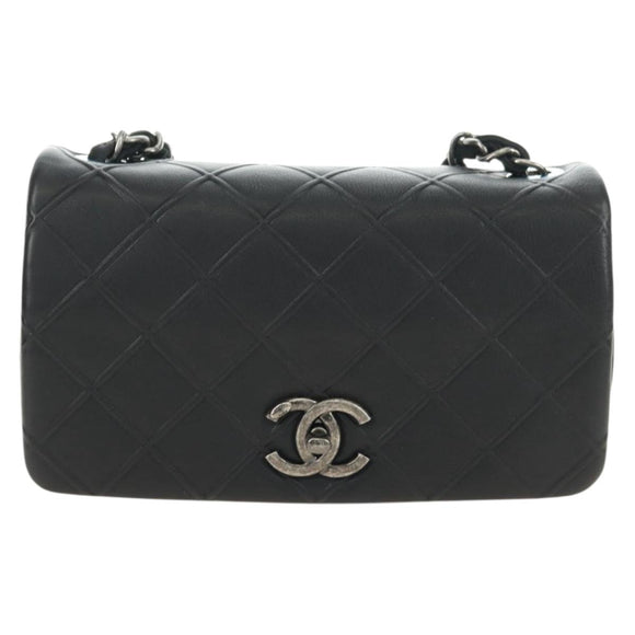 CHANEL Cosmos Line Chain Shoulder Bag Lamb Skin Black Silver CC Auth 181582SM