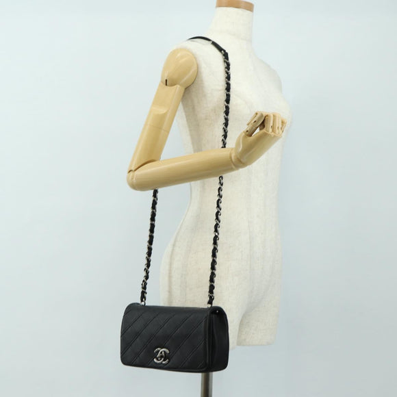 CHANEL Cosmos Line Chain Shoulder Bag Lamb Skin Black Silver CC Auth 181582SM