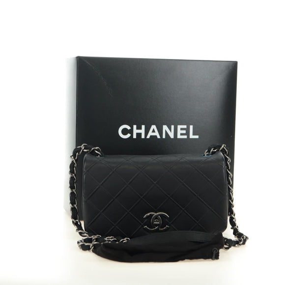 CHANEL Cosmos Line Chain Shoulder Bag Lamb Skin Black Silver CC Auth 181582SM