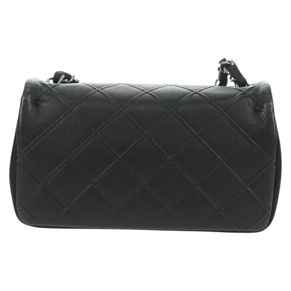 CHANEL Cosmos Line Chain Shoulder Bag Lamb Skin Black Silver CC Auth 181582SM