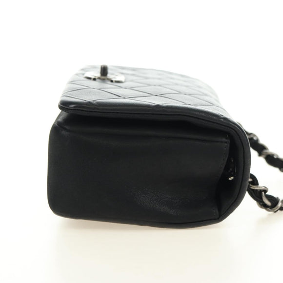 CHANEL Cosmos Line Chain Shoulder Bag Lamb Skin Black Silver CC Auth 181582SM