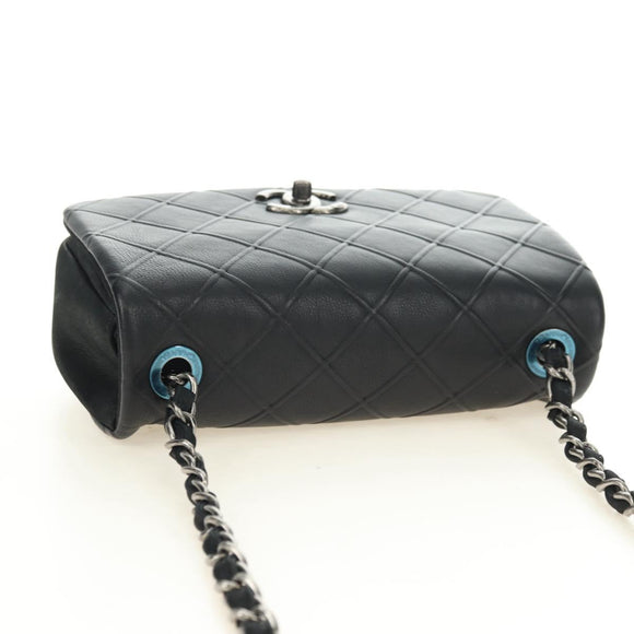 CHANEL Cosmos Line Chain Shoulder Bag Lamb Skin Black Silver CC Auth 181582SM
