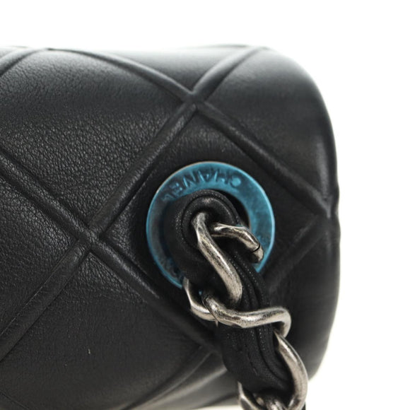 CHANEL Cosmos Line Chain Shoulder Bag Lamb Skin Black Silver CC Auth 181582SM
