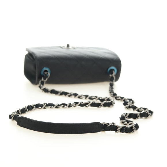 CHANEL Cosmos Line Chain Shoulder Bag Lamb Skin Black Silver CC Auth 181582SM