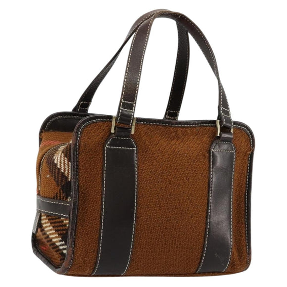 BURBERRY Nova Check Blue Label Handtas Wol Bruin Goud Auth 181585