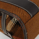 BURBERRY Nova Check Blue Label Handtas Wol Bruin Goud Auth 181585-11