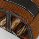 BURBERRY Nova Check Blue Label Handtas Wol Bruin Goud Auth 181585-13