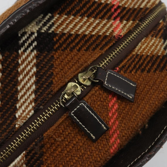 BURBERRY Nova Check Blue Label Handtas Wol Bruin Goud Auth 181585