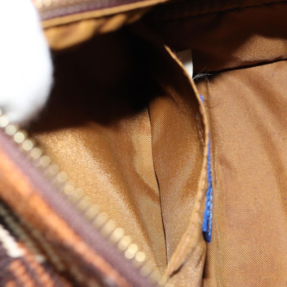 BURBERRY Nova Check Blue Label Handtas Wol Bruin Goud Auth 181585