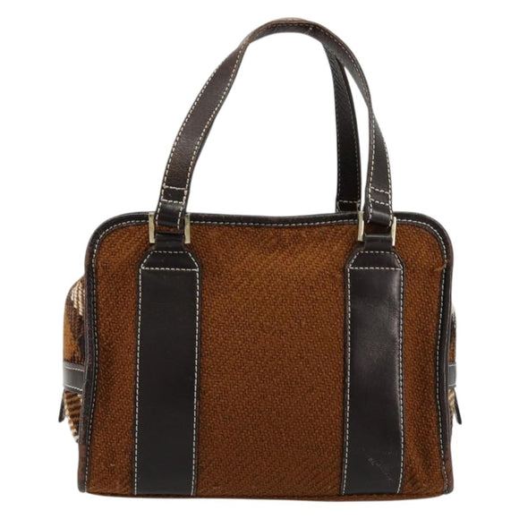 BURBERRY Nova Check Blue Label Handtas Wol Bruin Goud Auth 181585