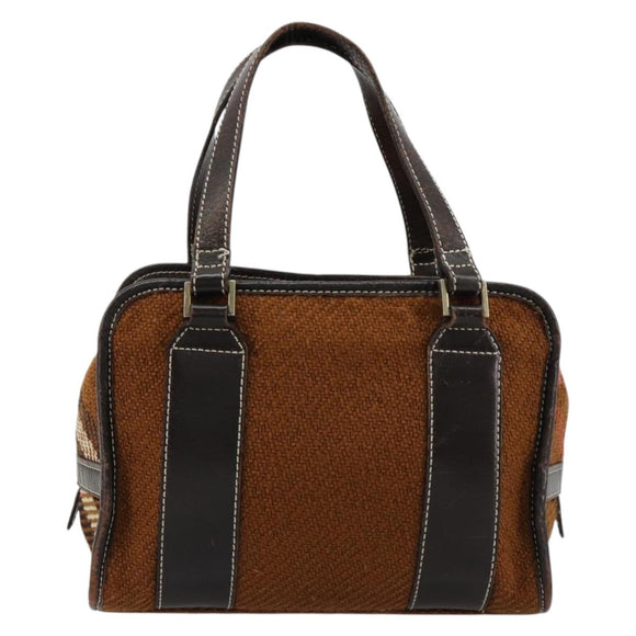 BURBERRY Nova Check Blue Label Handtas Wol Bruin Goud Auth 181585
