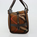BURBERRY Nova Check Blue Label Handtas Wol Bruin Goud Auth 181585-4