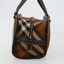 BURBERRY Nova Check Blue Label Handtas Wol Bruin Goud Auth 181585-5