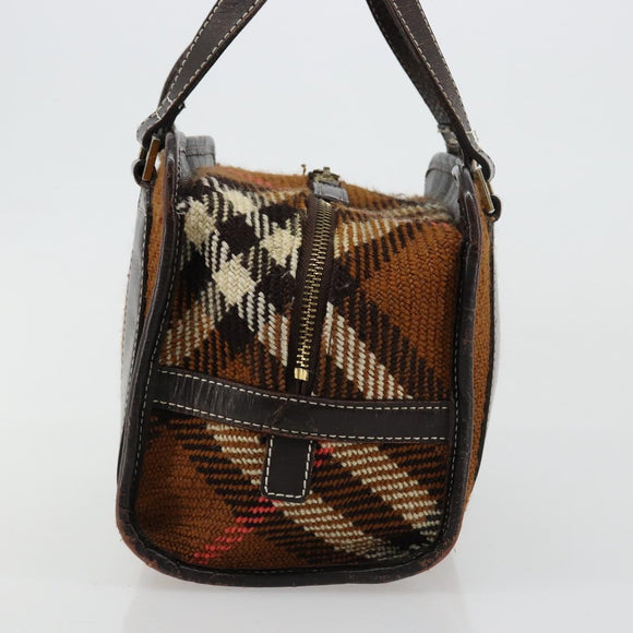 BURBERRY Nova Check Blue Label Handtas Wol Bruin Goud Auth 181585