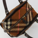 BURBERRY Nova Check Blue Label Handtas Wol Bruin Goud Auth 181585-6