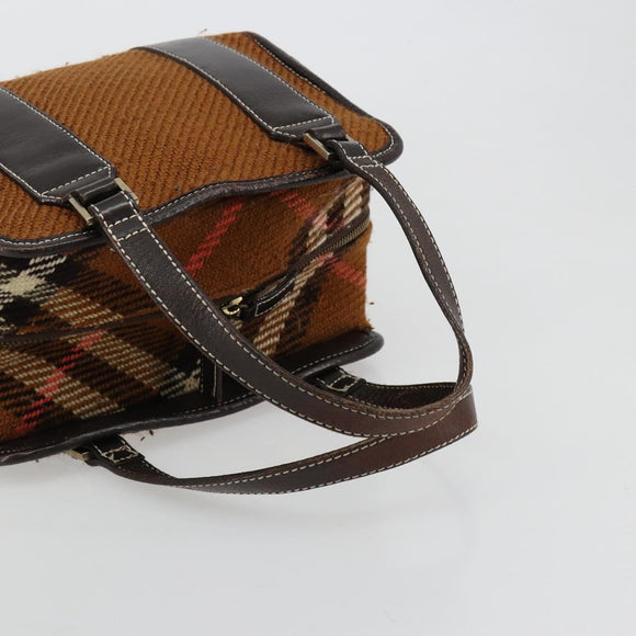 BURBERRY Nova Check Blue Label Handtas Wol Bruin Goud Auth 181585