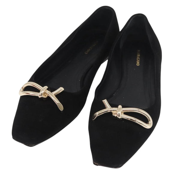 Salvatore Ferragamo Pumps Wildleder Schwarz Gold Auth 181587A