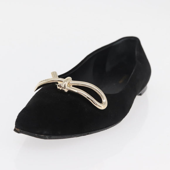 Salvatore Ferragamo Pumps Wildleder Schwarz Gold Auth 181587A