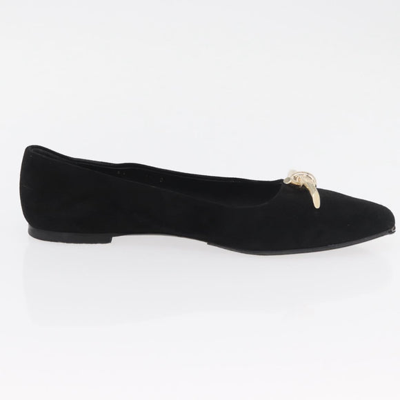 Salvatore Ferragamo Pumps Wildleder Schwarz Gold Auth 181587A