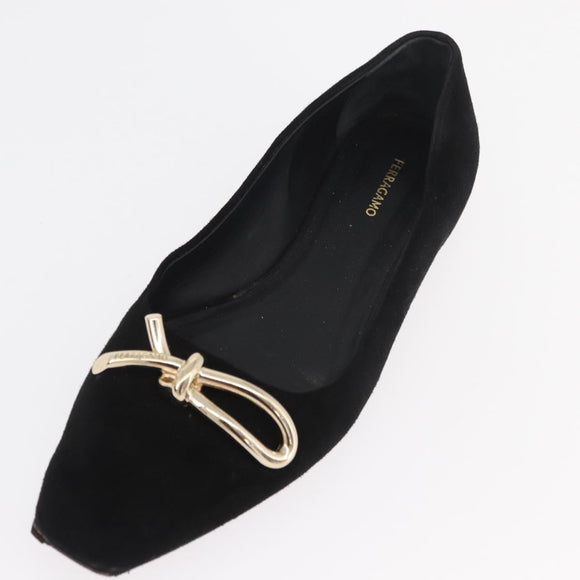 Salvatore Ferragamo Pumps Wildleder Schwarz Gold Auth 181587A