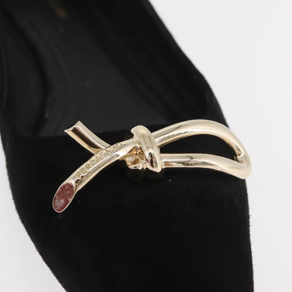 Salvatore Ferragamo Pumps Wildleder Schwarz Gold Auth 181587A