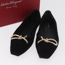 Salvatore Ferragamo Pumps Wildleder Schwarz Gold Auth 181587A-36