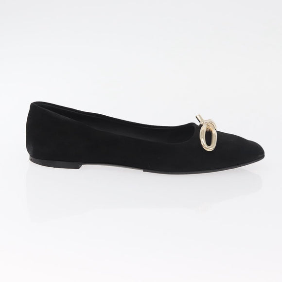 Salvatore Ferragamo Pumps Wildleder Schwarz Gold Auth 181587A