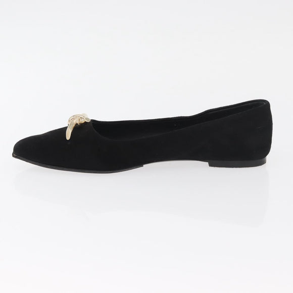 Salvatore Ferragamo Pumps Wildleder Schwarz Gold Auth 181587A