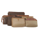 CELINE Macadam Canvas Clutch Bag PVC 6 Set Brown Beige Auth 181592-1