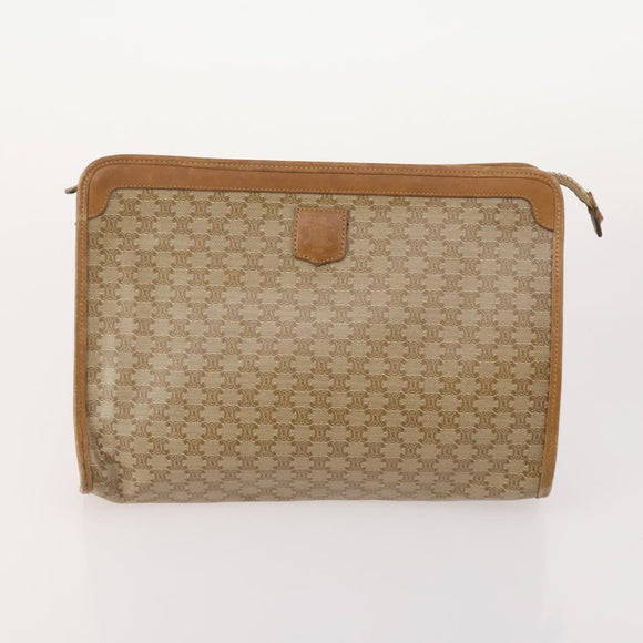 CELINE Macadam Canvas Clutch Bag PVC 6 Set Brown Beige Auth 181592