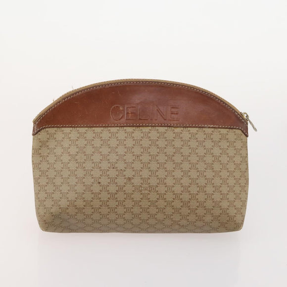CELINE Macadam Canvas Clutch Bag PVC 6 Set Brown Beige Auth 181592