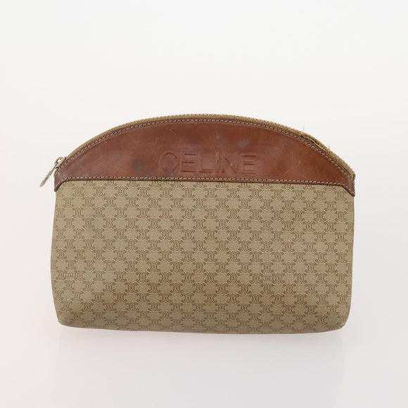 CELINE Macadam Canvas Clutch Bag PVC 6 Set Brown Beige Auth 181592
