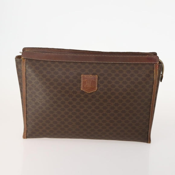 CELINE Macadam Canvas Clutch Bag PVC 6 Set Brown Beige Auth 181592