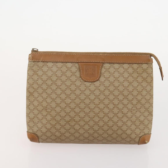 CELINE Macadam Canvas Clutch Bag PVC 6 Set Brown Beige Auth 181592