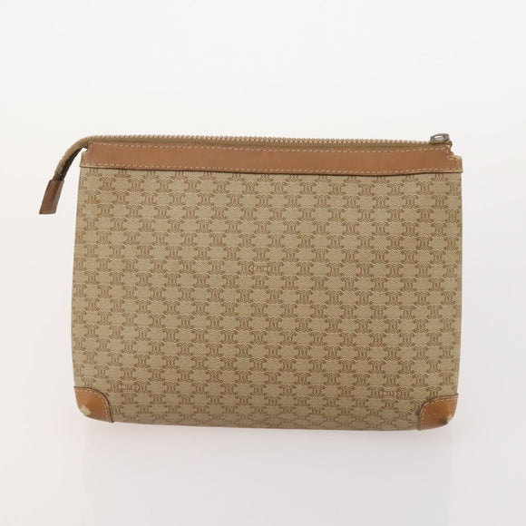 CELINE Macadam Canvas Clutch Bag PVC 6 Set Brown Beige Auth 181592