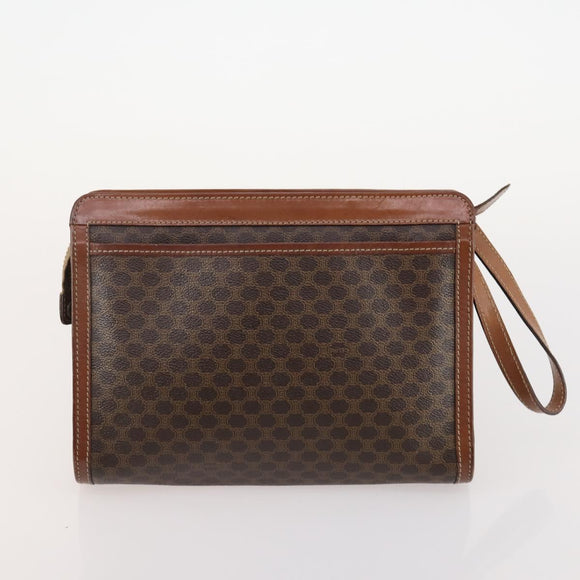 CELINE Macadam Canvas Clutch Bag PVC 6 Set Brown Beige Auth 181592