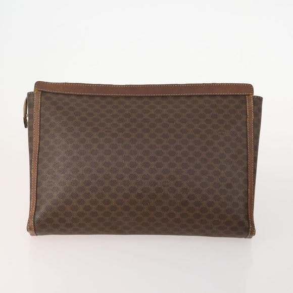 CELINE Macadam Canvas Clutch Bag PVC 6 Set Brown Beige Auth 181592