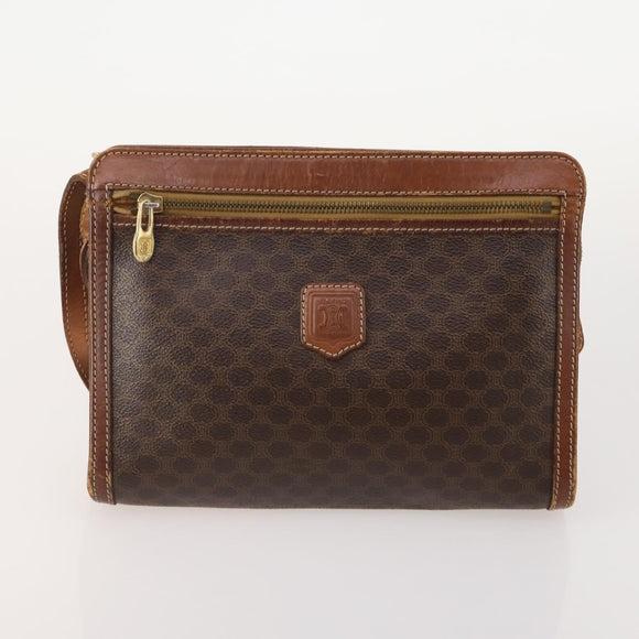 CELINE Macadam Canvas Clutch Bag PVC 6 Set Brown Beige Auth 181592